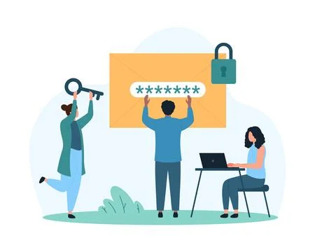 Encrypted email message, data protection of mail account and letter by tiny Illustrazione stock