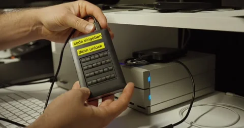 Encrypted External Hard Drive with Keypad – Secure Data Protection Stock Footage 334837184