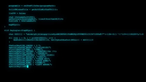 Encrypted fast long scrolling programming security hacking code data flow stream Stock Footage 102314324