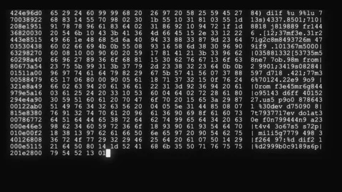 Encrypted fast long scrolling programming security hacking code data flow stream Stock Footage 104239747