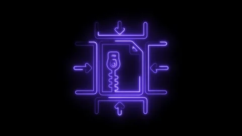 Encrypted file security access neon style animation on black background Stock Footage 346002029