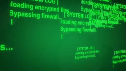 Encrypted file system animation displays green system log message lines. Fi.. Stock Footage 341129643