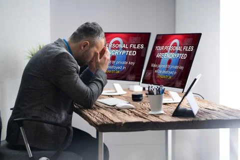 Encrypted Files And Data Cyber Attack Stock Photos