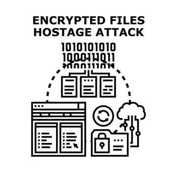 Encrypted files data hostage attack vector concept 库存插图