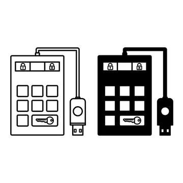 Encrypted Hard Drive Icons. Line and Glyph Vector Illustrations. A Drive Wi.. Stock Illustration