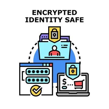 Encrypted identity safe securing online data and privacy Stock Illustration