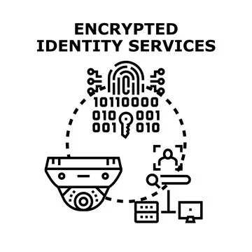 Encrypted identity services protecting digital data security Stock Illustration