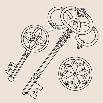 Encrypted Keys Vector, Geometric Designs Representing Security and Digital .. Stock Illustration