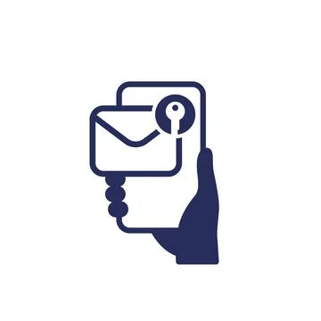Encrypted message, mail icon with phone in hand 스톡 일러스트