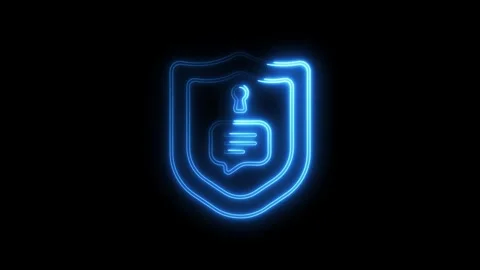 Encrypted messaging system on shield with keyhole neon glow cyber security .. Video stock 308458867