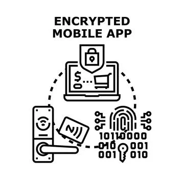 Encrypted mobile app ensuring digital personal data security Illustrazione stock