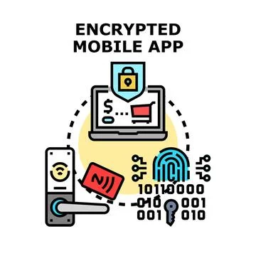 Encrypted mobile app ensuring digital personal data security Stockillustratie