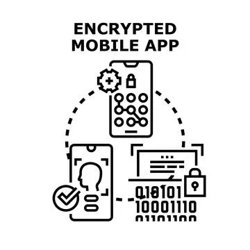 Encrypted mobile application data protection and security concept Illustrazione stock