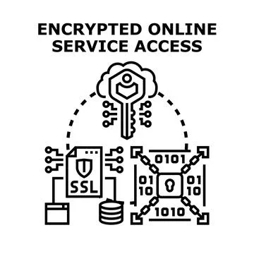 Encrypted online service access data security concept illustration Stock Illustration