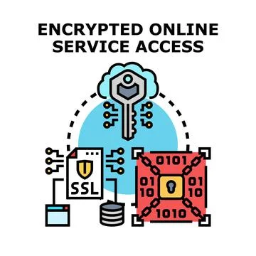 Encrypted online service access data security concept illustration Stock Illustration