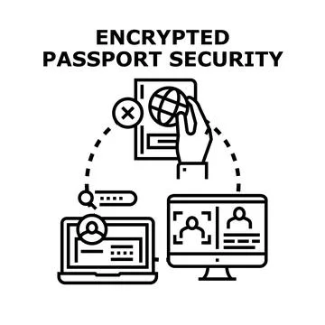 Encrypted passport security concept protecting personal data online Illustrazione stock