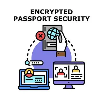 Encrypted passport security concept protecting personal data online Stock Illustration