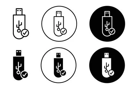 Encrypted pendrive icon collection of outline thin line symbol or sign Stock Illustration