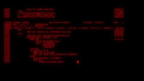 Encrypted programming security hacking code data flow stream on display new 库存照片