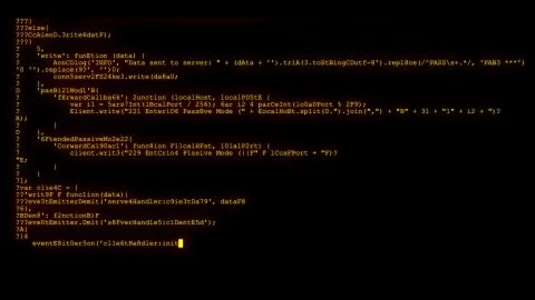 Encrypted programming security hacking code data flow stream on display new Foto stock