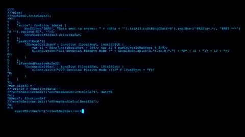 Encrypted programming security hacking code data flow stream on display new Stock Photos