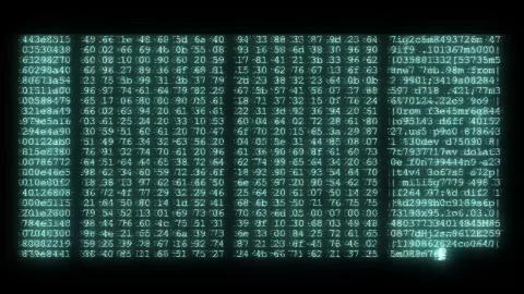 Encrypted programming security hacking code data flow stream on display new Stockfoto's