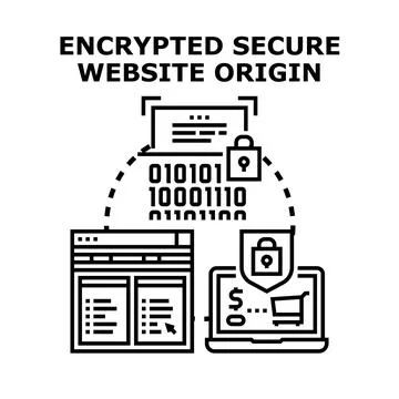 Encrypted secure website origin protecting internet data operations Stock Illustration
