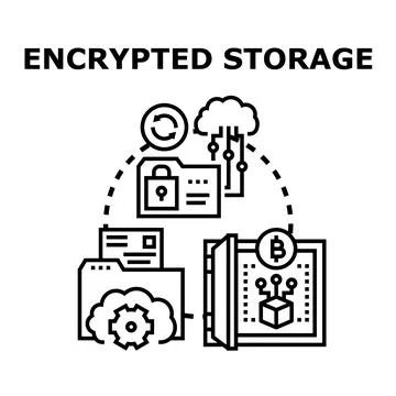 Encrypted storage concept for secure digital data managing Stock Illustration