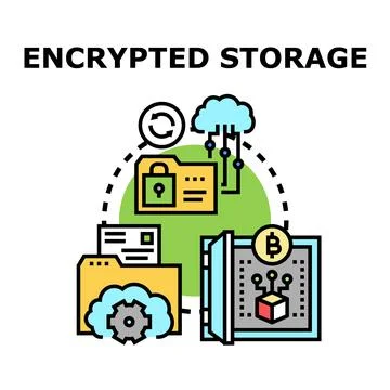 Encrypted storage concept for secure digital data managing Stock Illustration
