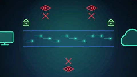 Encrypted VPN Tunnel Between Computer and Cloud Blocking Hackers Stock Footage 347605967