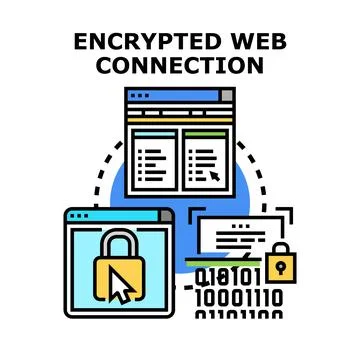 Encrypted web connection securing data online concept 스톡 일러스트