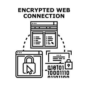 Encrypted web connection securing data online concept Stock Illustration