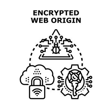 Encrypted web origin protecting data and securing network connection 库存插图