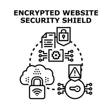 Encrypted website security shield concept protecting digital data Stock Illustration
