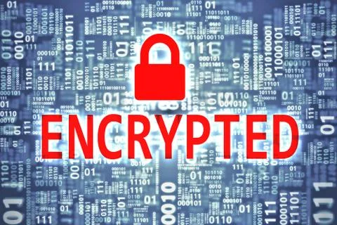 Encrypted word on binary code background. Security concept. Stock Illustration