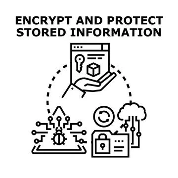 Encrypting and protecting digital stored information securely from threats Stock Illustration