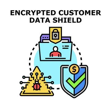 Encrypting customer data providing financial digital security shield Stock Illustration