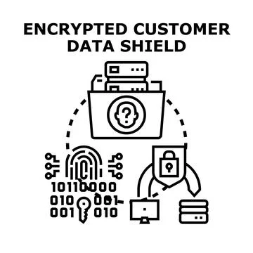 Encrypting customer data shielding information protection 스톡 일러스트