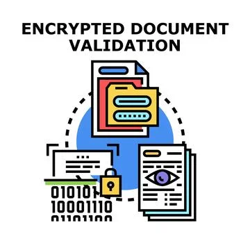 Encrypting documents and validating data security concept イラスト素材