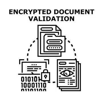 Encrypting documents and validating data security concept Stockillustratie