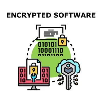 Encrypting software data protection cyber security concept Ilustración de archivo