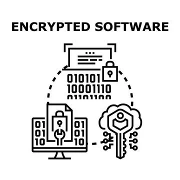 Encrypting software data protection cyber security concept Stock Illustration