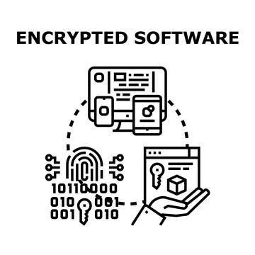 Encrypting software programs for digital data security and privacy Illustrazione stock