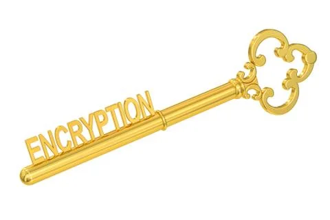 Encryption concept with golden key, 3D rendering Stock Illustration
