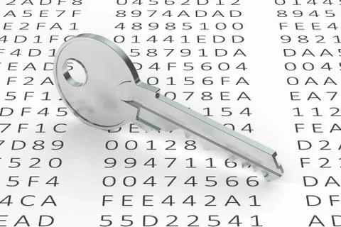 Encryption concept with key, 3D rendering Illustrazione stock