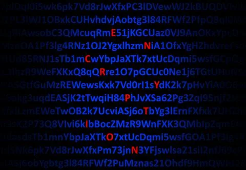 Encryption concept - red decrypted letters Stock Photos