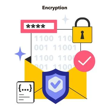 Encryption. Data protection technology. Scrambling digital information Illustrazione stock