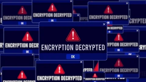 Encryption Decrypted Warning Window Pop-up Notification Box On Black Screen Stock Footage 244026176