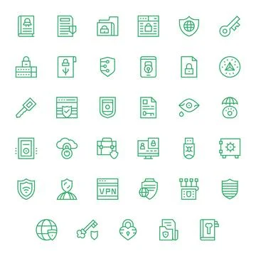 Encryption Digital Vector Pack containing 35 Grid Fitted Regular Line 128x1.. Stock Illustration