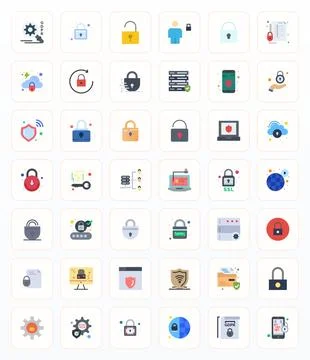 Encryption Essential Vector Set including 42 PIXEL Perfect Flat 64x64 Icons Ilustración de archivo